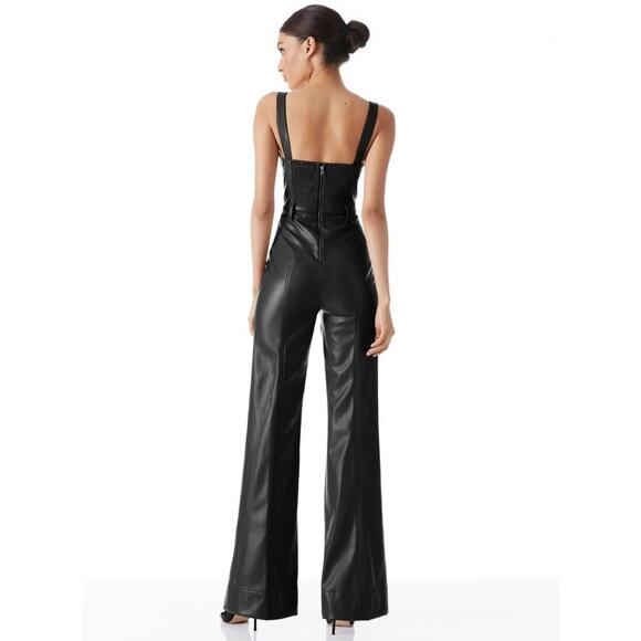 Alice + Olivia Linette Vegan Leather Jumpsuit Black Wide Leg Size XS - Picture 3 of 12